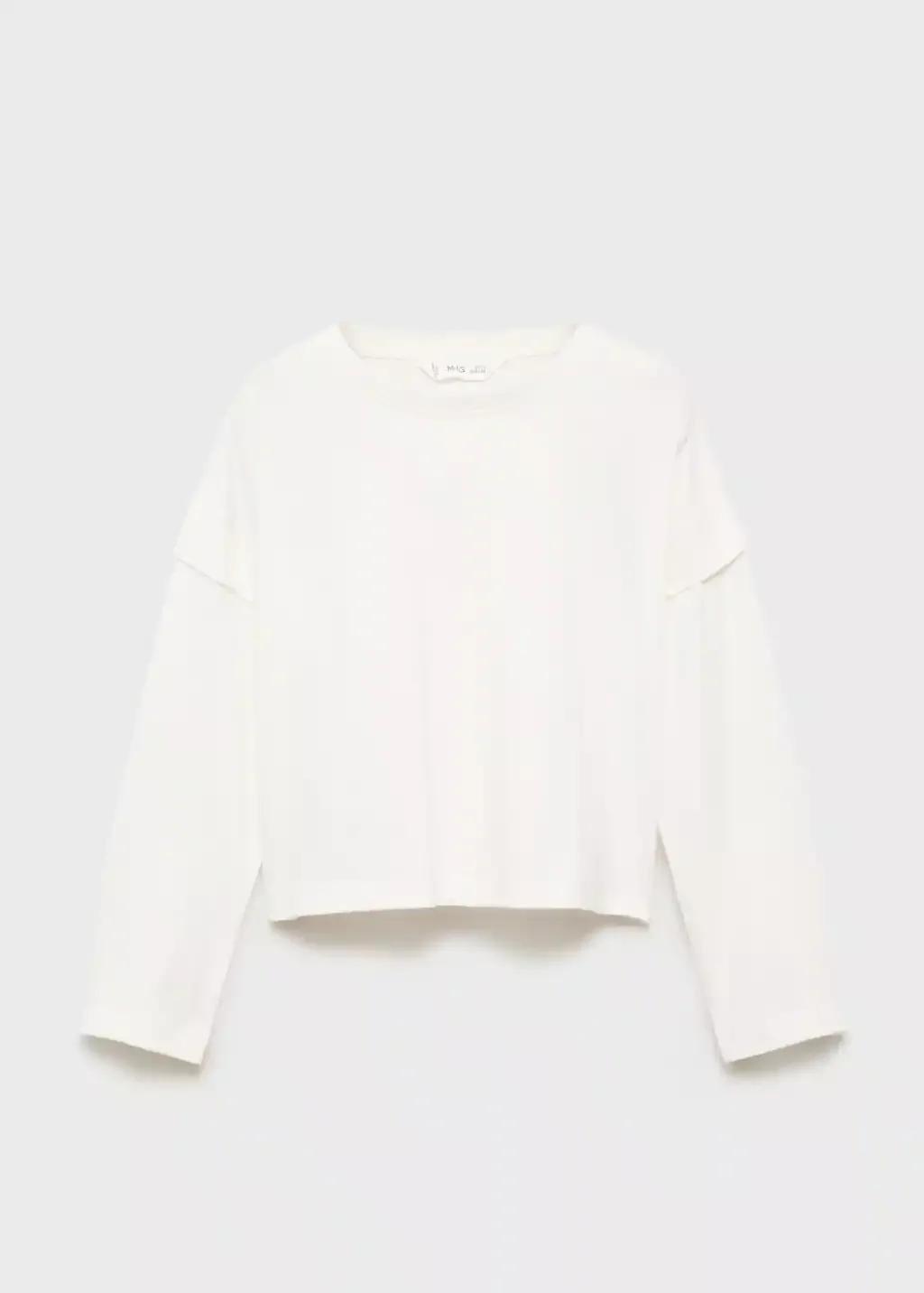 White Sleeve Detail T-Shirt, Kids Girl, Natural White, large image number 6