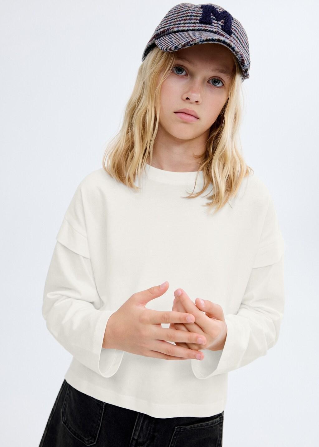 White Sleeve Detail T-Shirt, Kids Girl, Natural White, large image number 7