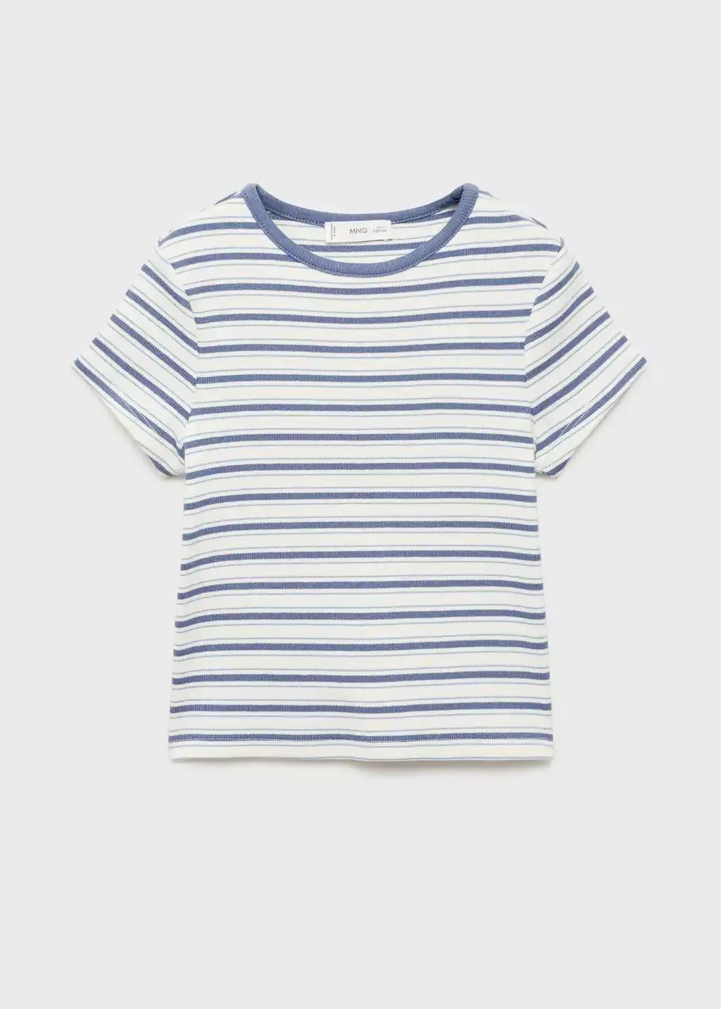White Striped T-Shirt With Contrasting Collar, Kids Girls, , large image number 0