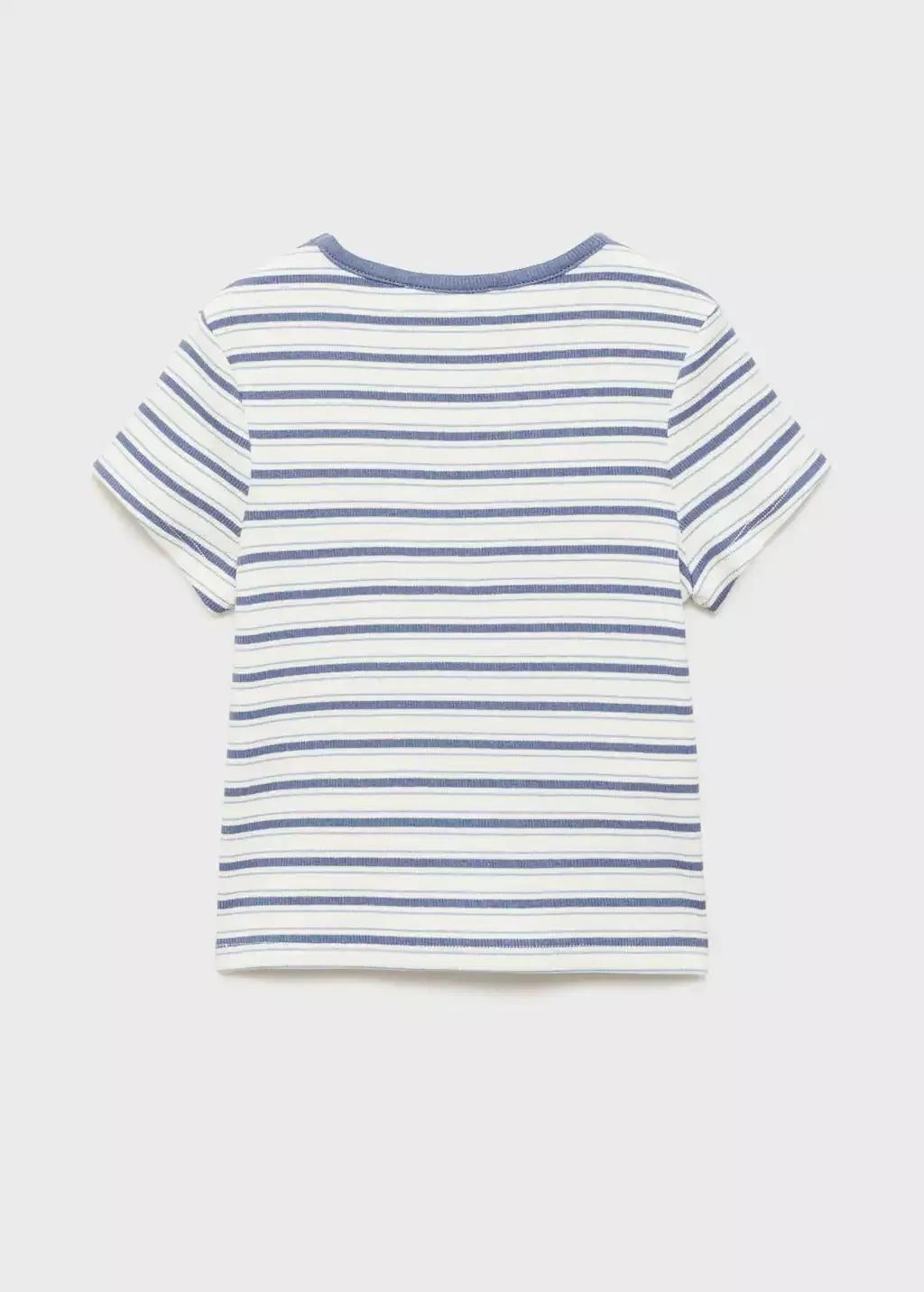 White Striped T-Shirt With Contrasting Collar, Kids Girls, , large image number 1