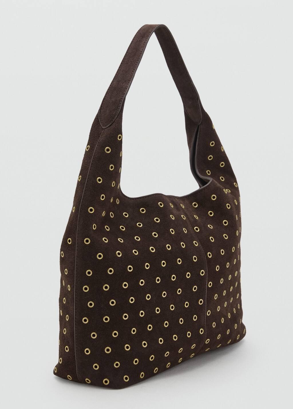 Brown Suede Shopper Bag With Eyelets, Dark Brown, large image number 0