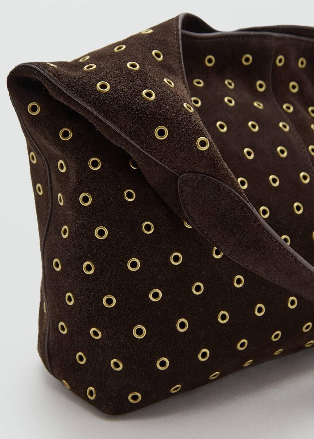 Brown Suede Shopper Bag With Eyelets, Dark Brown, large image number 1