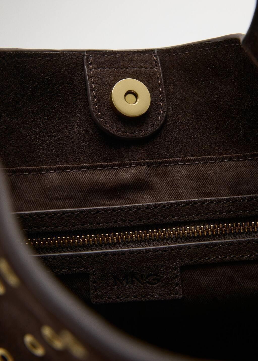 Brown Suede Shopper Bag With Eyelets, Dark Brown, large image number 2