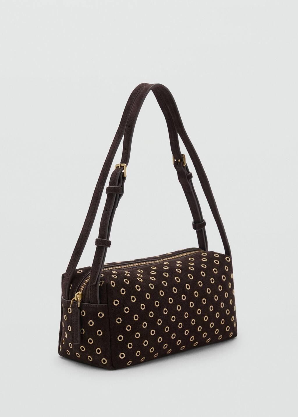 Brown Suede Shoulder Bag With Eyelets, Dark Brown, large image number 0
