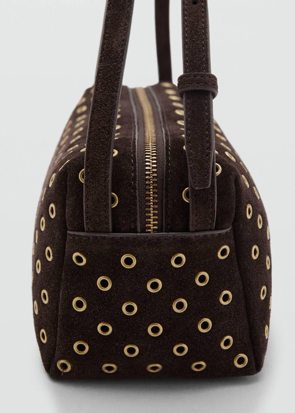 Brown Suede Shoulder Bag With Eyelets, Dark Brown, large image number 1