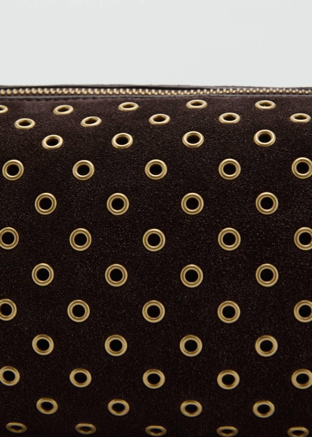 Brown Suede Shoulder Bag With Eyelets, Dark Brown, large image number 2
