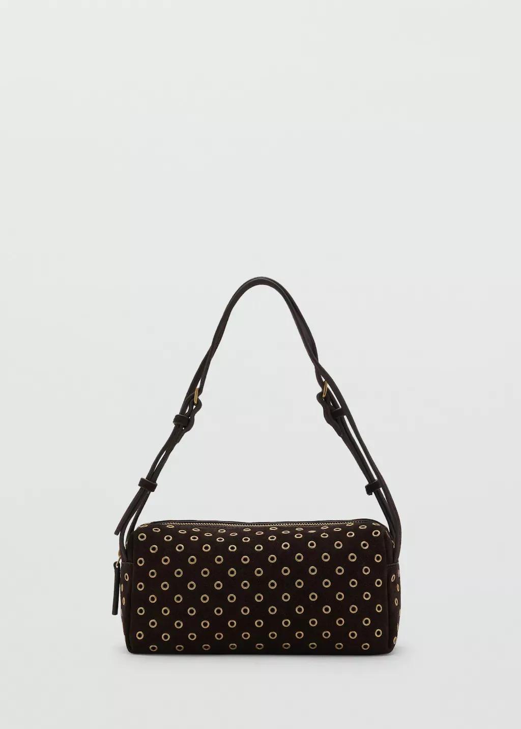 Brown Suede Shoulder Bag With Eyelets, Dark Brown, large image number 3