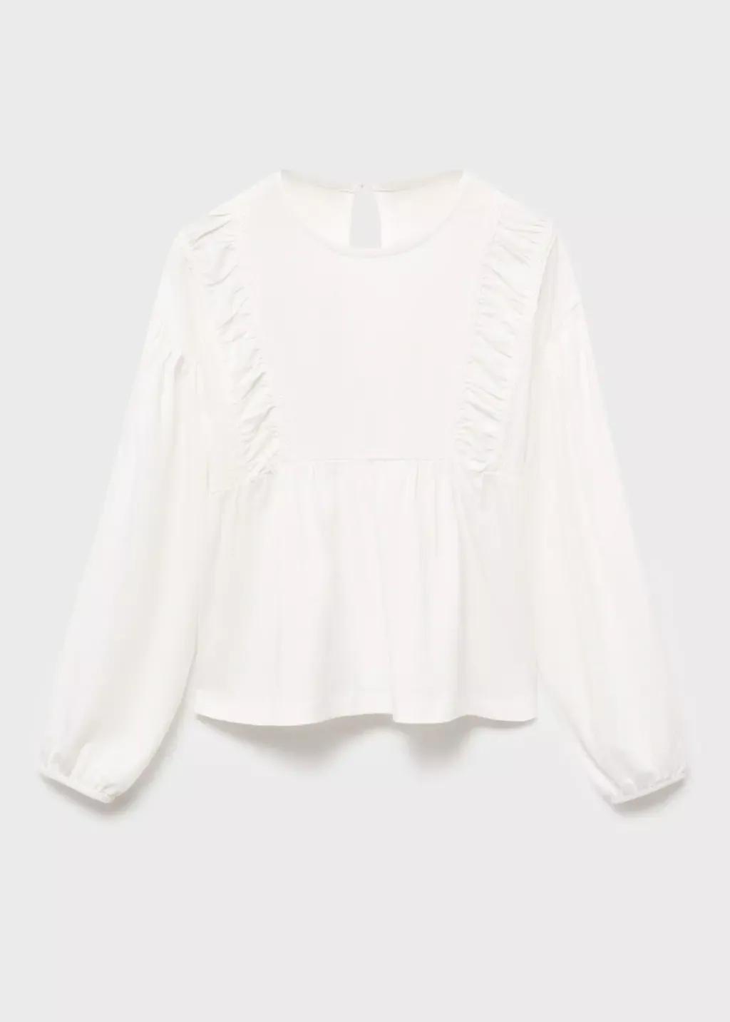 NATURAL WHITE T-shirt with gathered details, Kids Girl, Natural White, medium