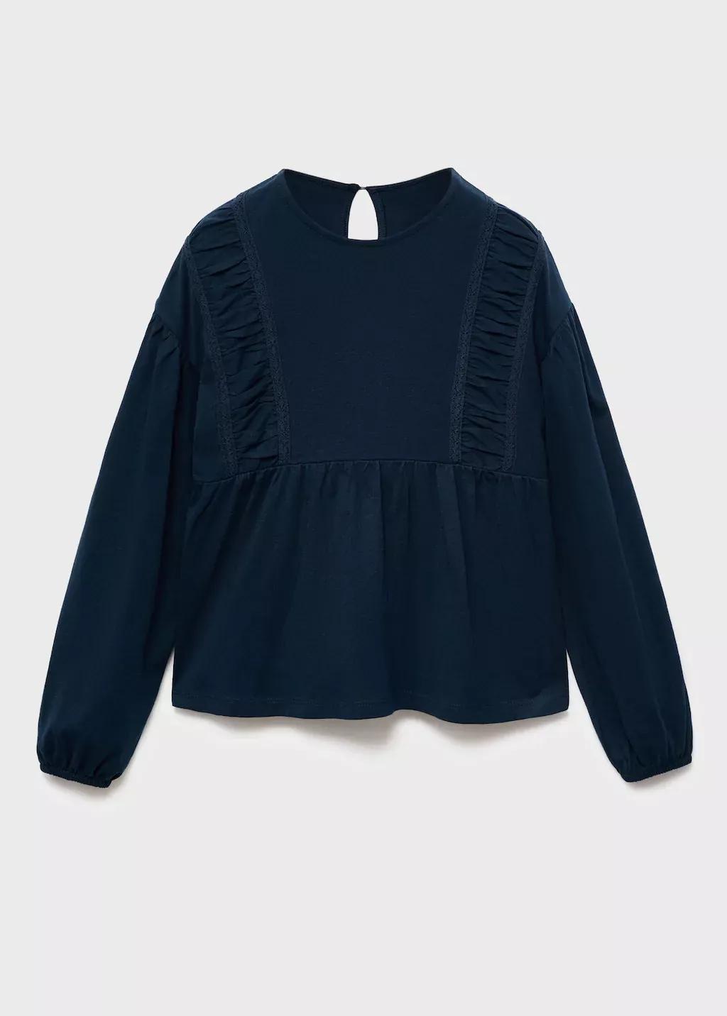 Navy T-Shirt With Gathered Details, Kids Girl, , large image number 0