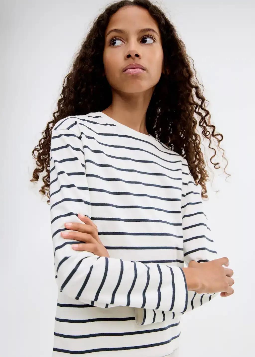Navy Basic Striped T-Shirt, Kids Girl, , medium