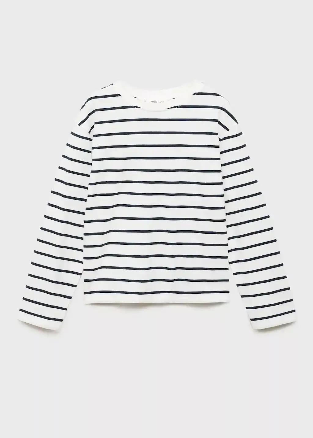 Navy Basic Striped T-Shirt, Kids Girl, , large image number 3