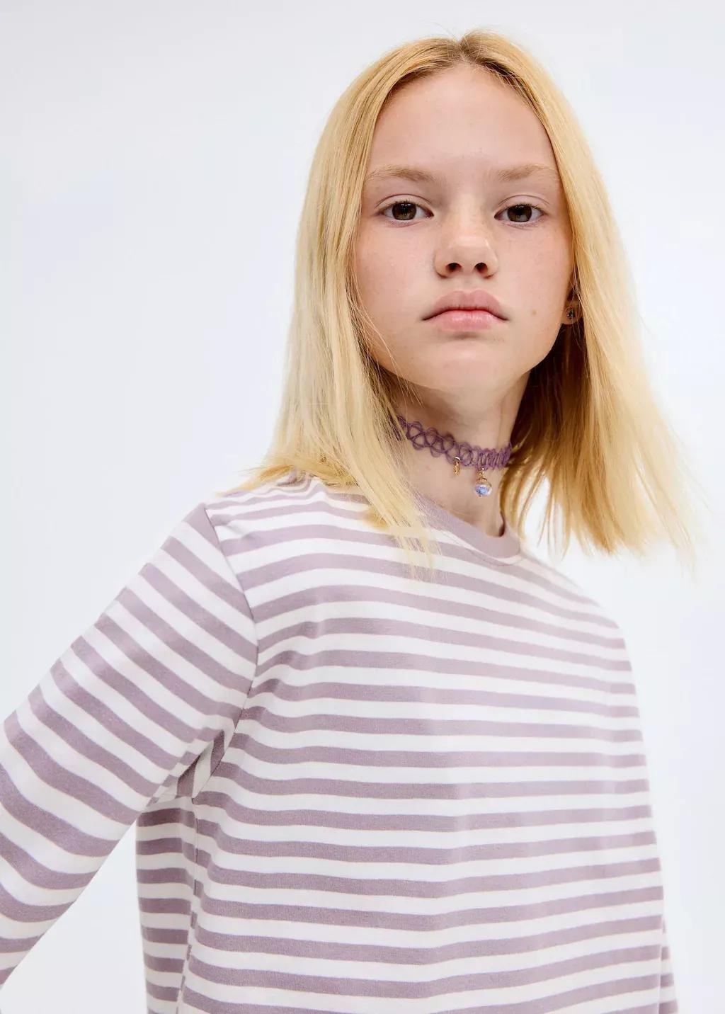 Purple Lt Pastelbasic Striped T-Shirt, Kids Girl, , medium
