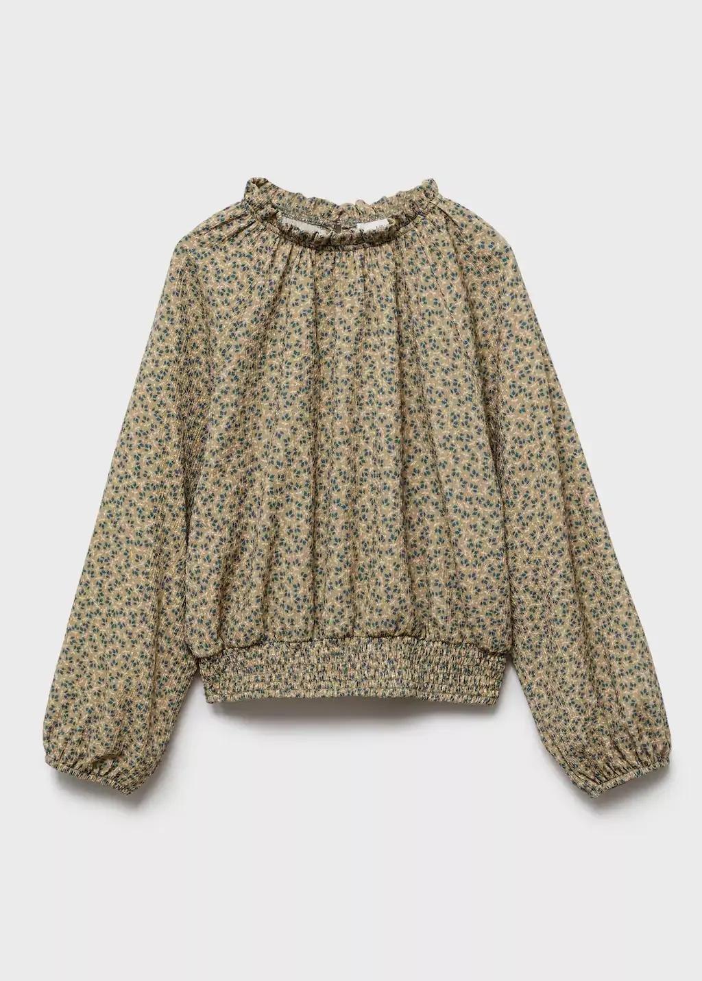 Green Floral Print Blouse, Kids Girl, , medium