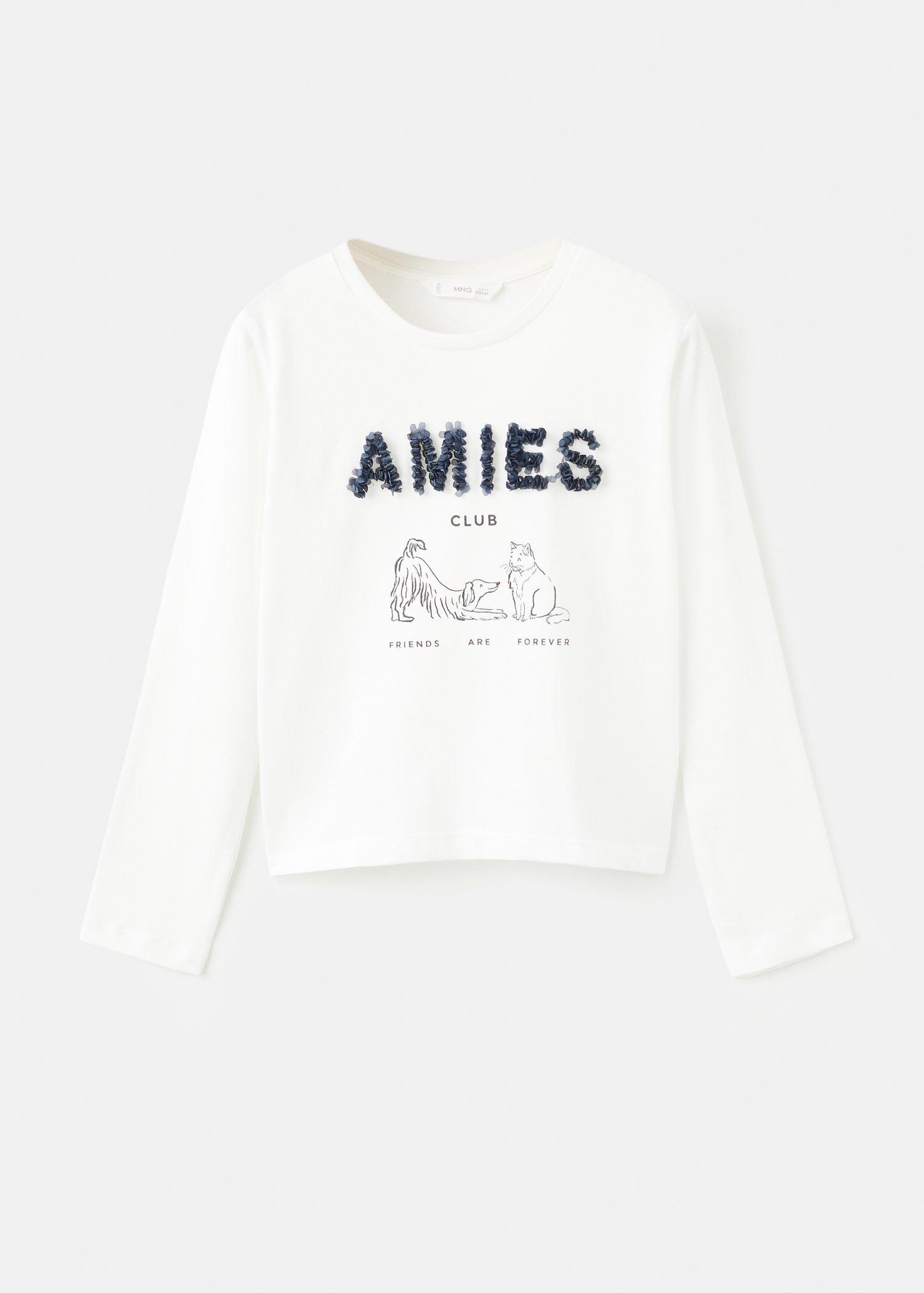 White Printed Long Sleeve T-Shirt, Kids Girls, Natural White, large image number 0