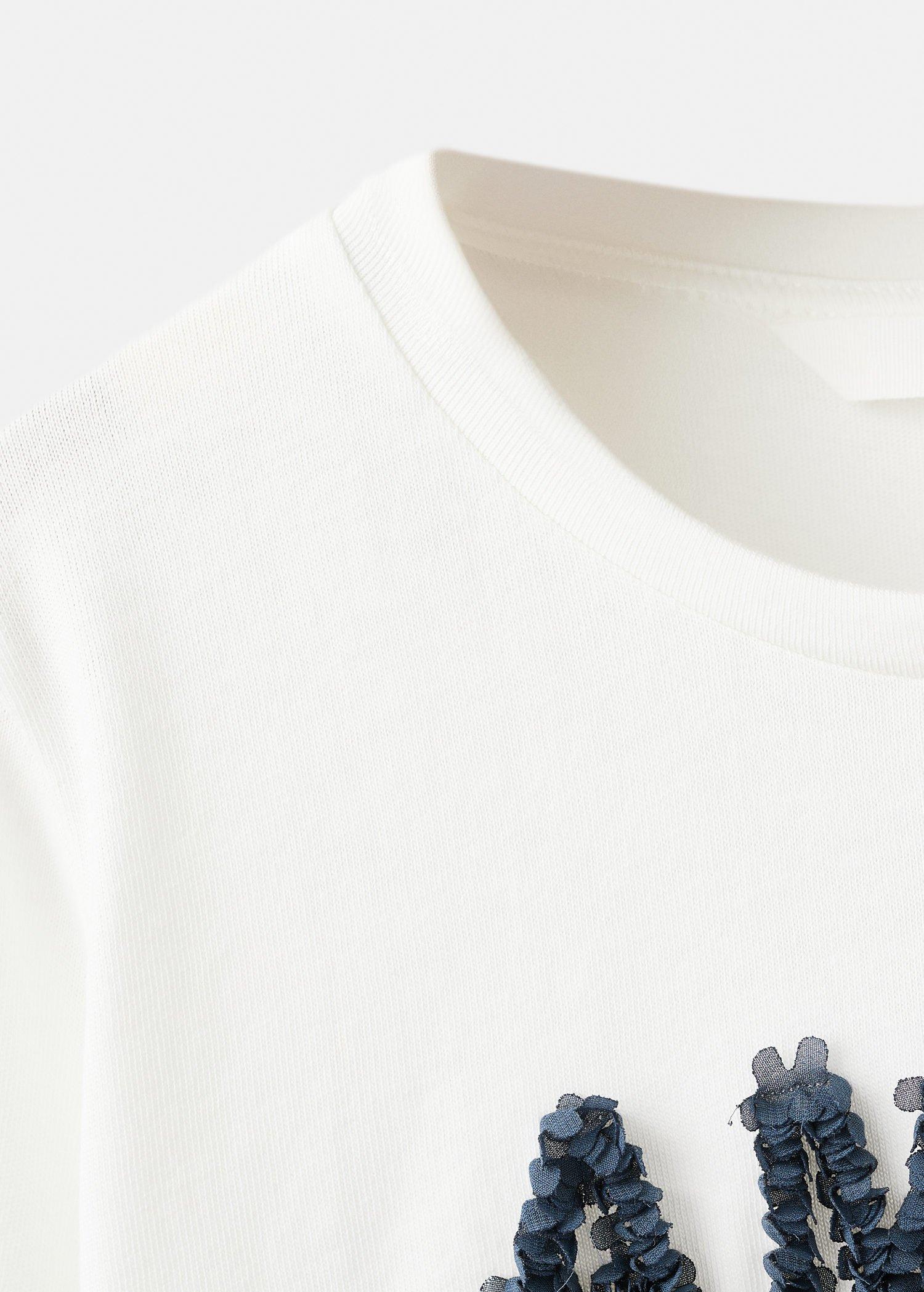 White Printed Long Sleeve T-Shirt, Kids Girls, Natural White, large image number 1