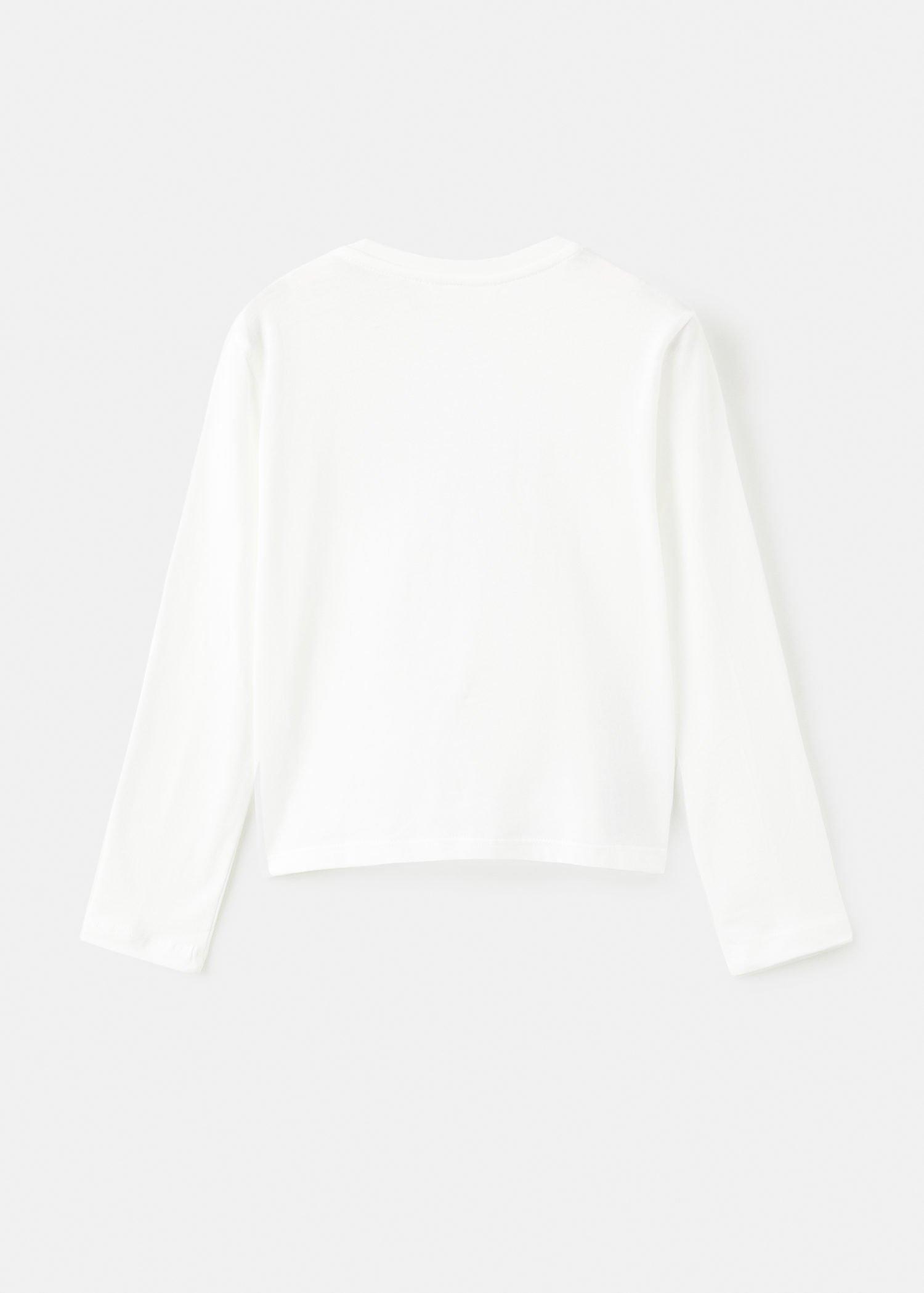White Printed Long Sleeve T-Shirt, Kids Girls, Natural White, medium