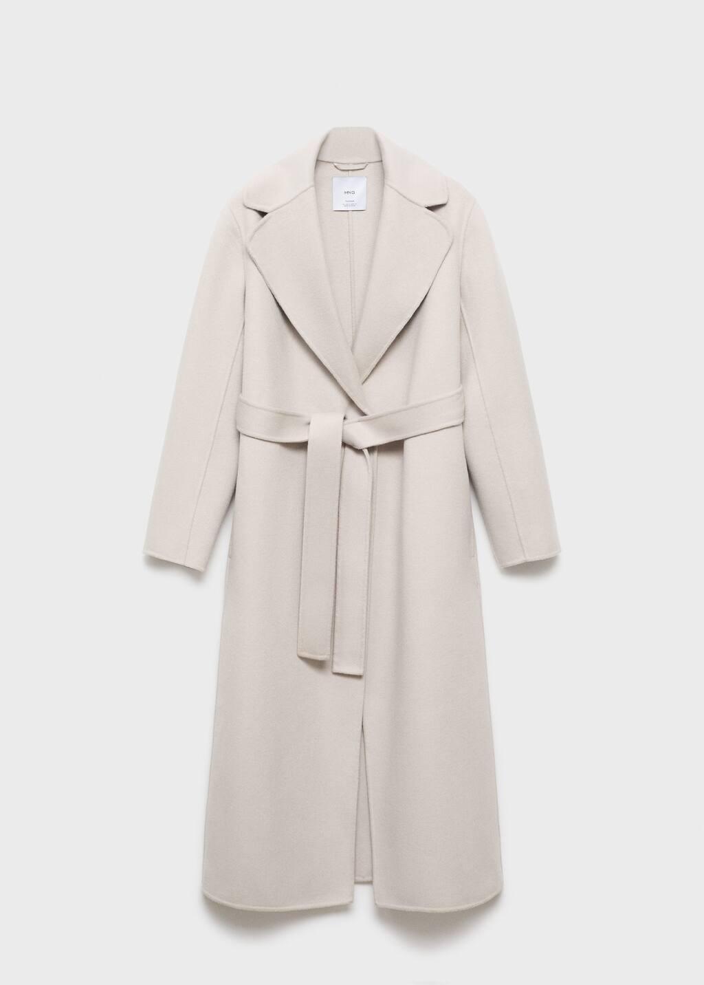 NATURAL WHITE Handmade wool coat with belt, Natural White, medium