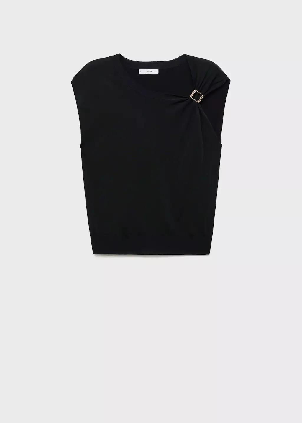 BLACK Short-sleeved sweater with metallic detail, Black, medium