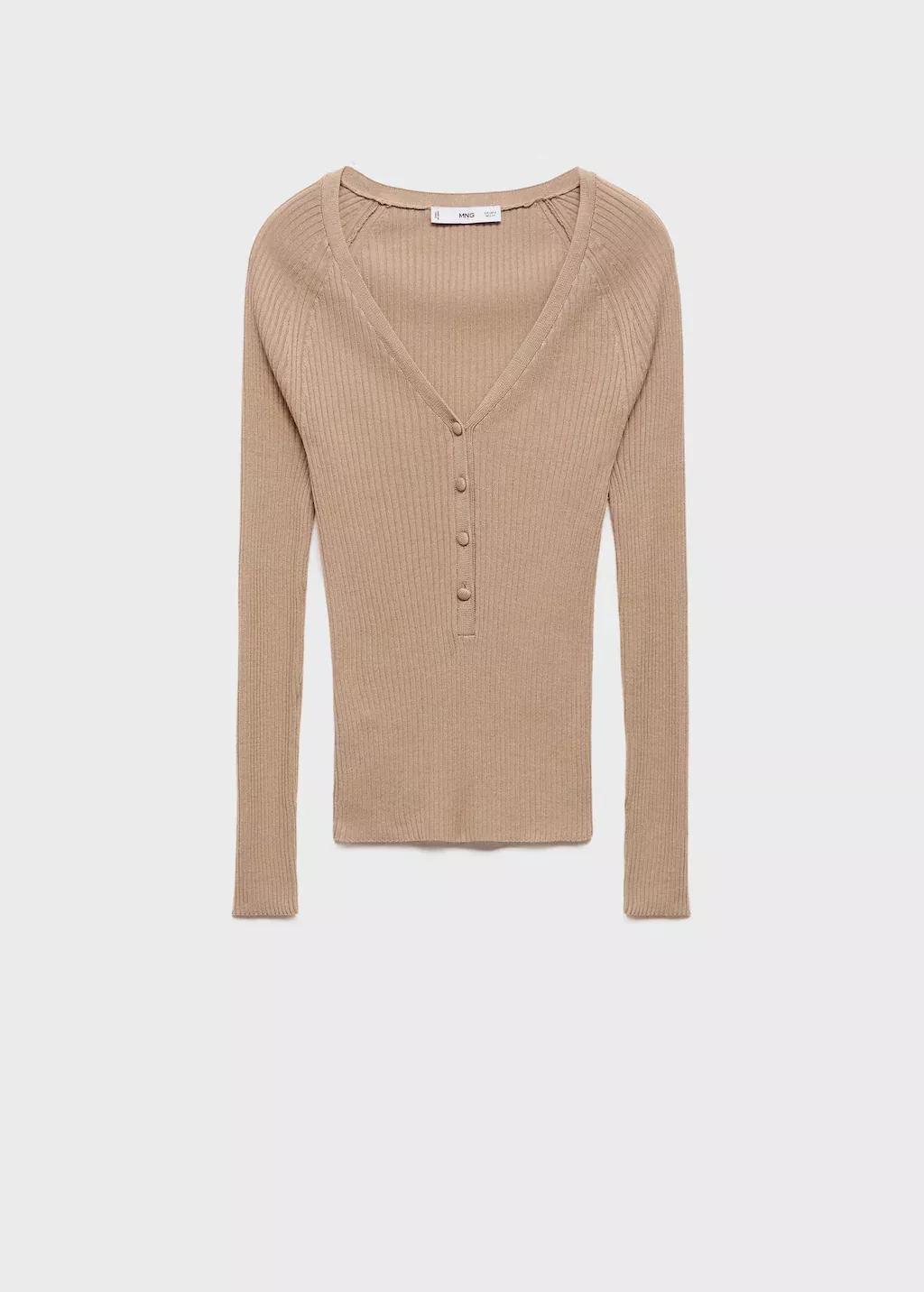 Grey V-Neck Ribbed Knit Sweater, Light Pastel Grey, large image number 0