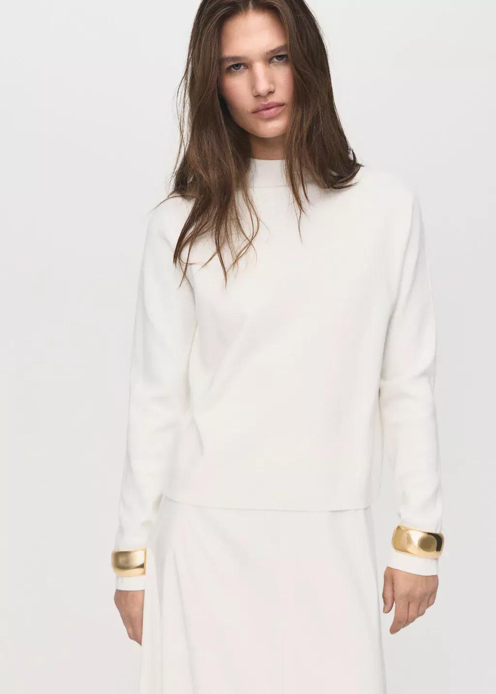 Beige Knitted Sweater With Perkins Neck, 0201_05, large image number 1