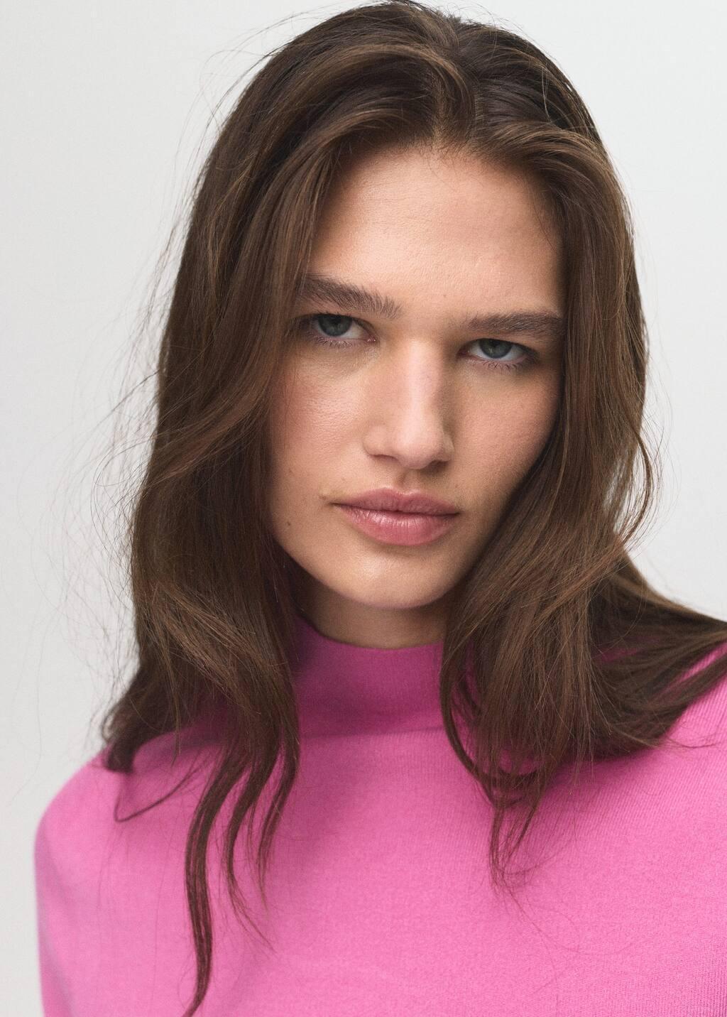 Pink Knitted Sweater With Perkins Neck, Bright Pink, large image number 2