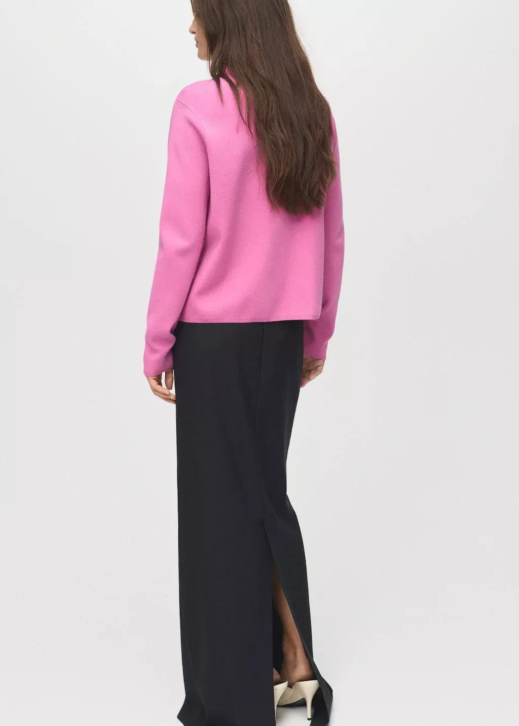 Pink Knitted Sweater With Perkins Neck, Bright Pink, large image number 4