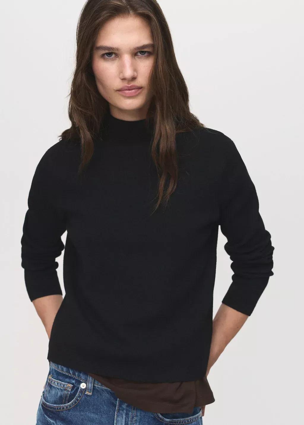 Black Knitted Sweater With Perkins Neck, , large image number 0