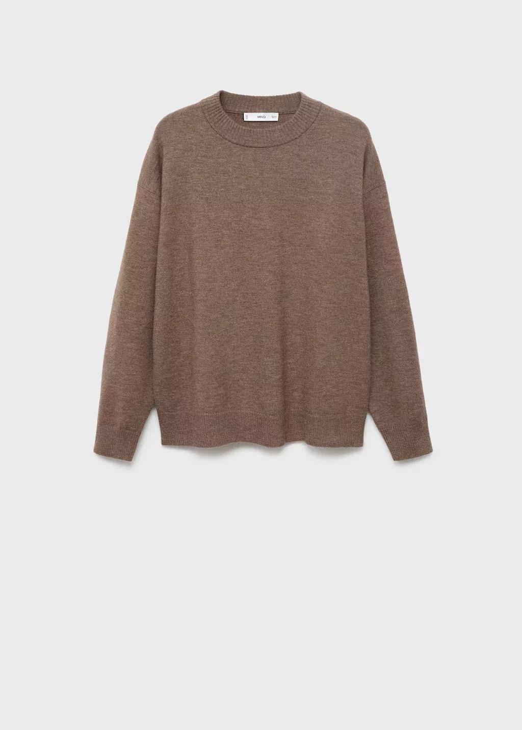 Brown Oversized Sweater With Ribbed Trim, Medium Brown, medium