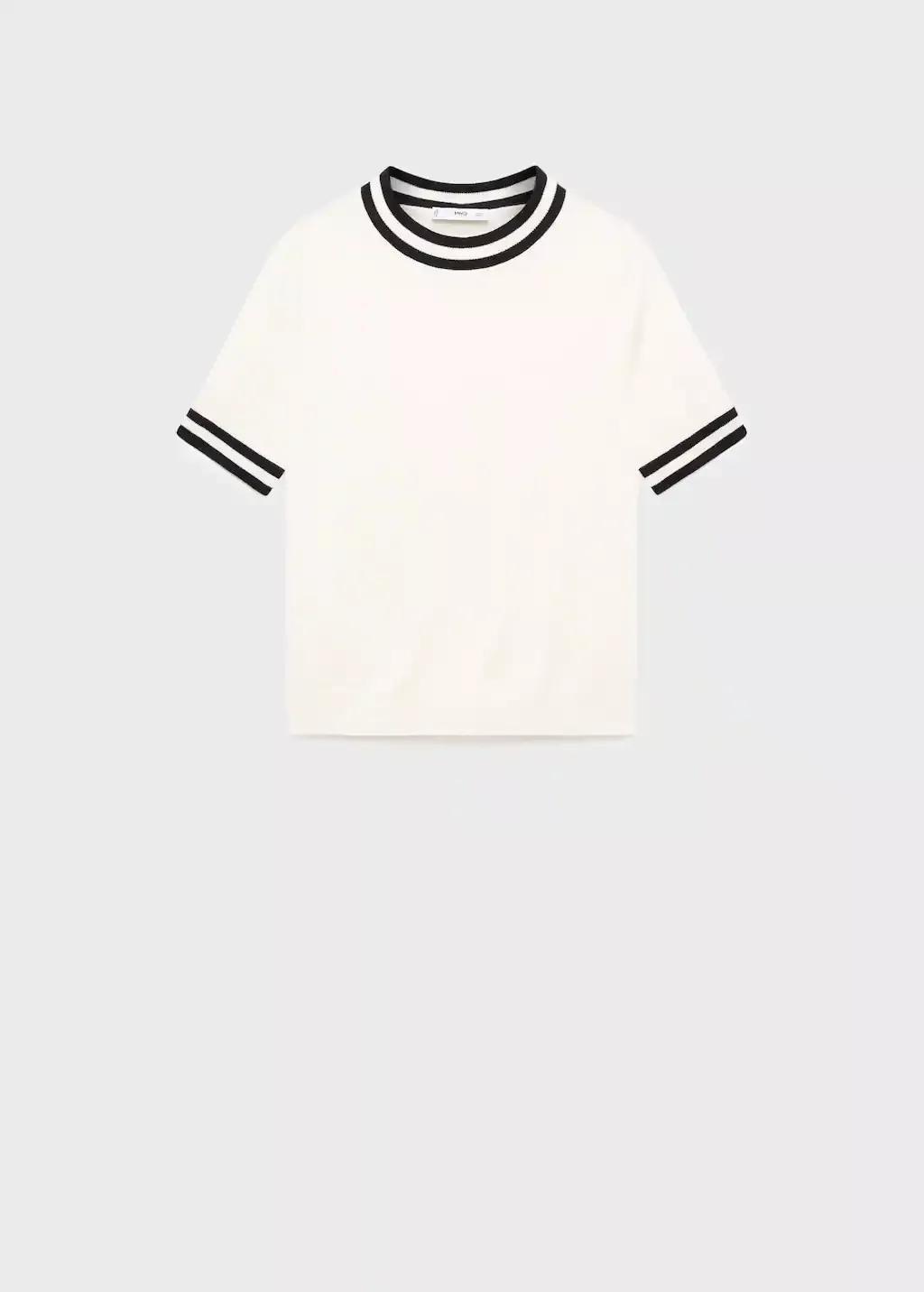 Beige Short-Sleeved Sweater With Contrasting Stripes, , large image number 0