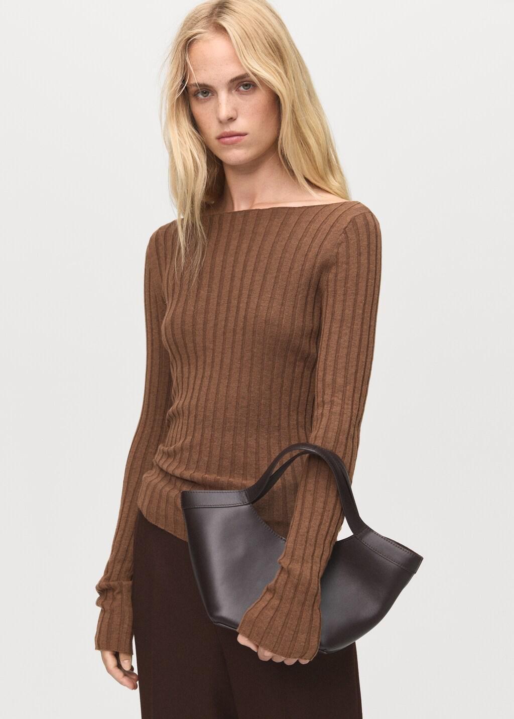 DARK BROWN Boat neck ribbed sweater, Dark Brown, large image number 3