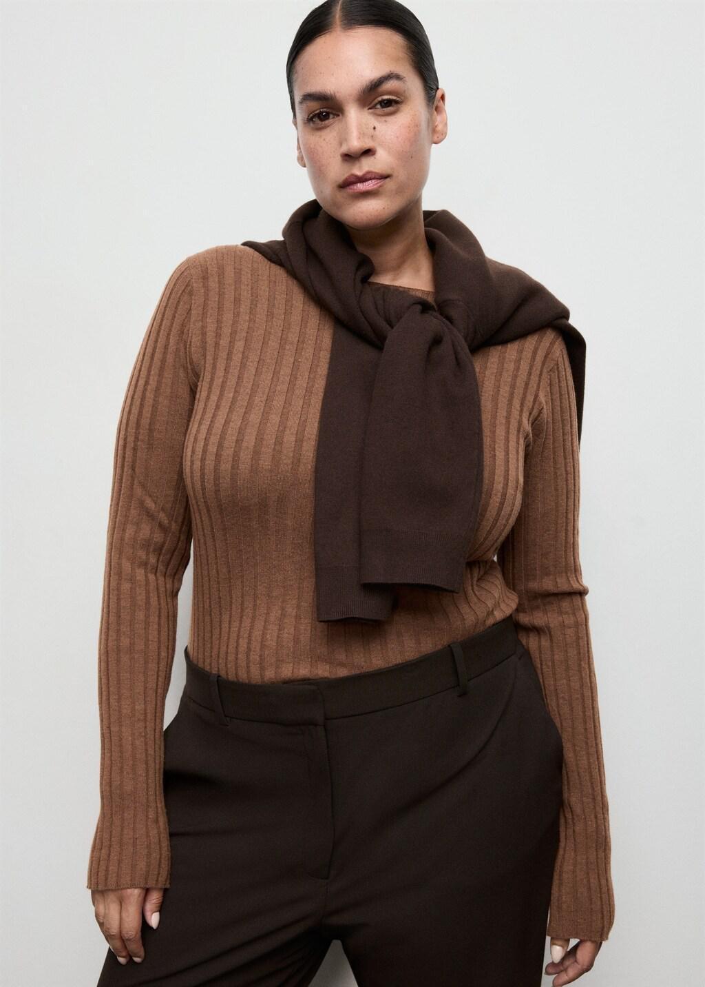 DARK BROWN Boat neck ribbed sweater, Dark Brown, large image number 6