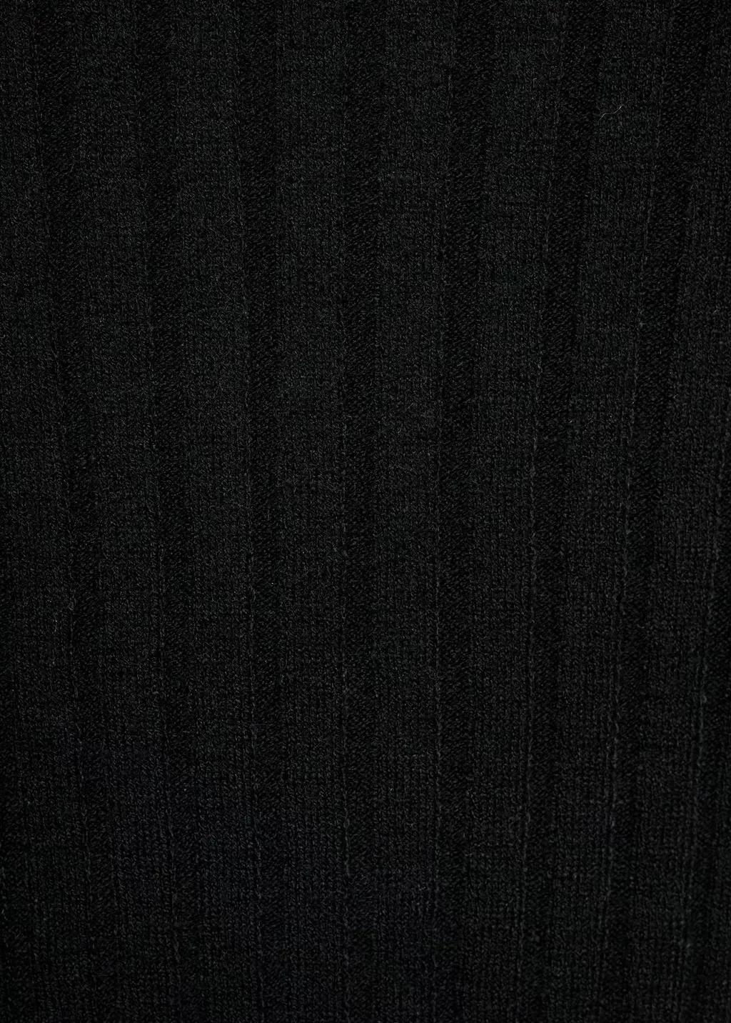 Black Boat Neck Ribbed Sweater, Black, large image number 1