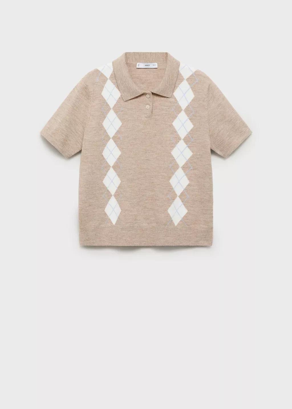 MEDIUM BROWN Argyle polo neck sweater, Medium Brown, large image number 0