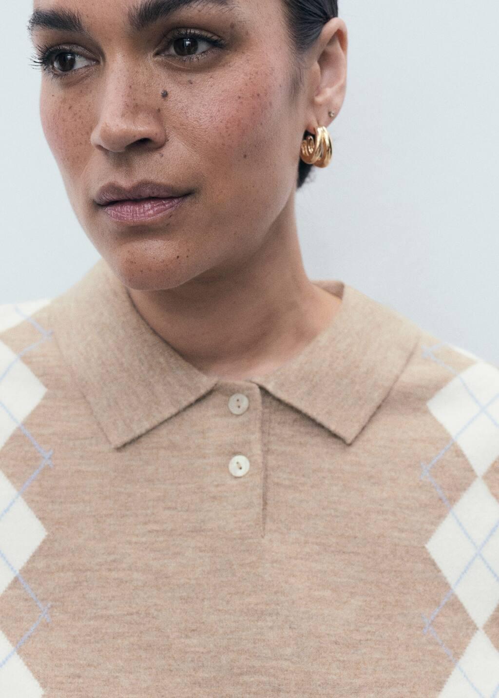 MEDIUM BROWN Argyle polo neck sweater, Medium Brown, large image number 1