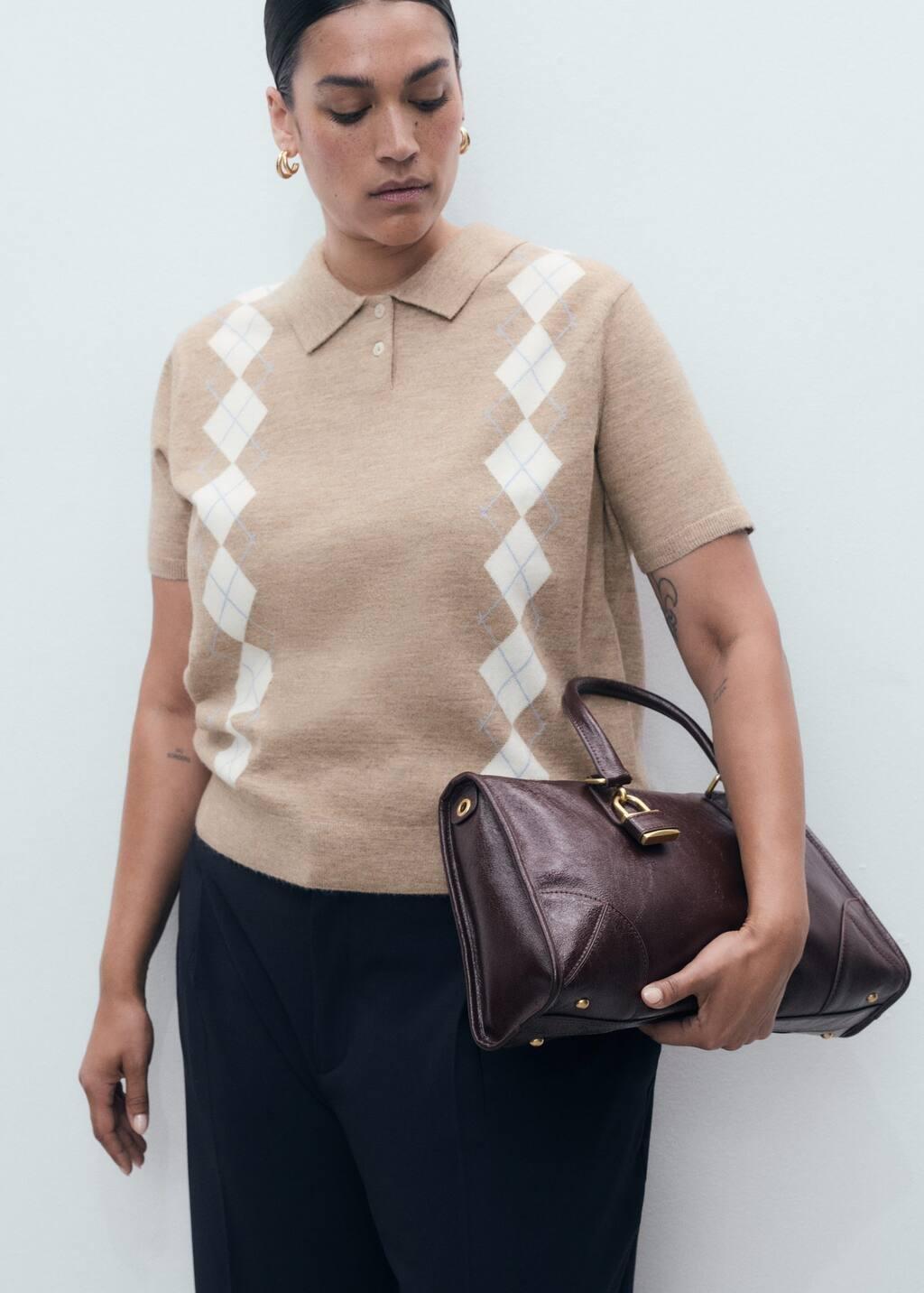 MEDIUM BROWN Argyle polo neck sweater, Medium Brown, large image number 2