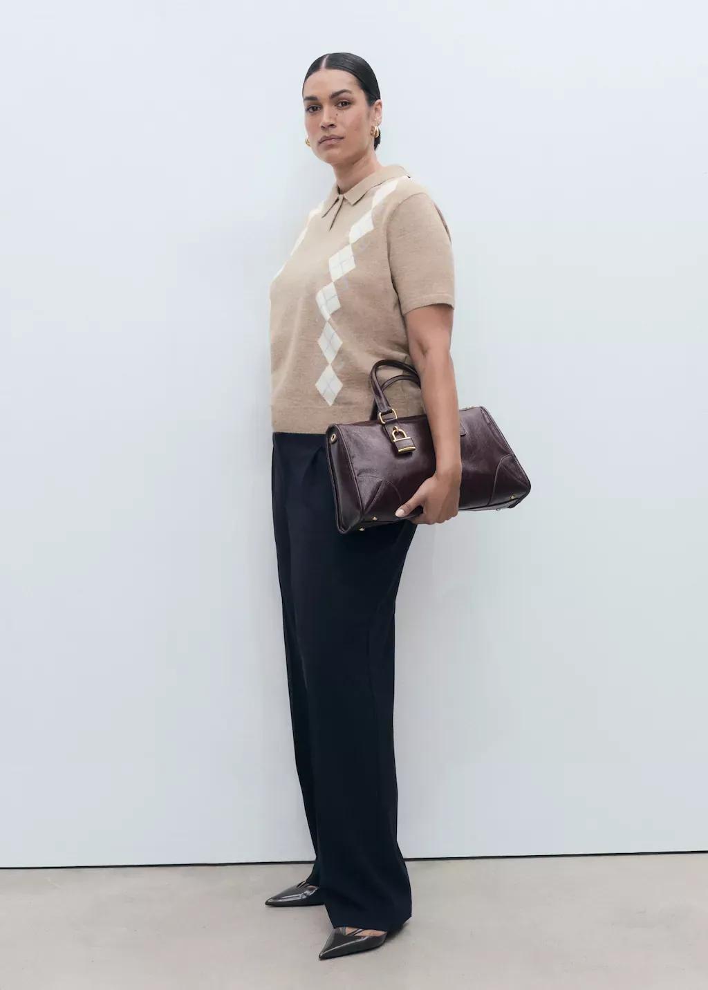MEDIUM BROWN Argyle polo neck sweater, Medium Brown, large image number 3
