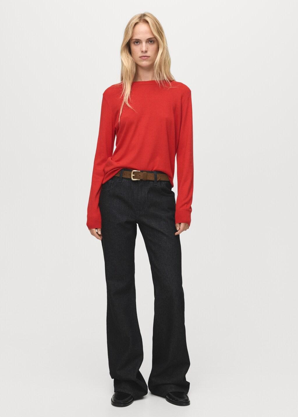 Orange Fine-Knit Crew-Neck Sweater, Dark Orange, medium