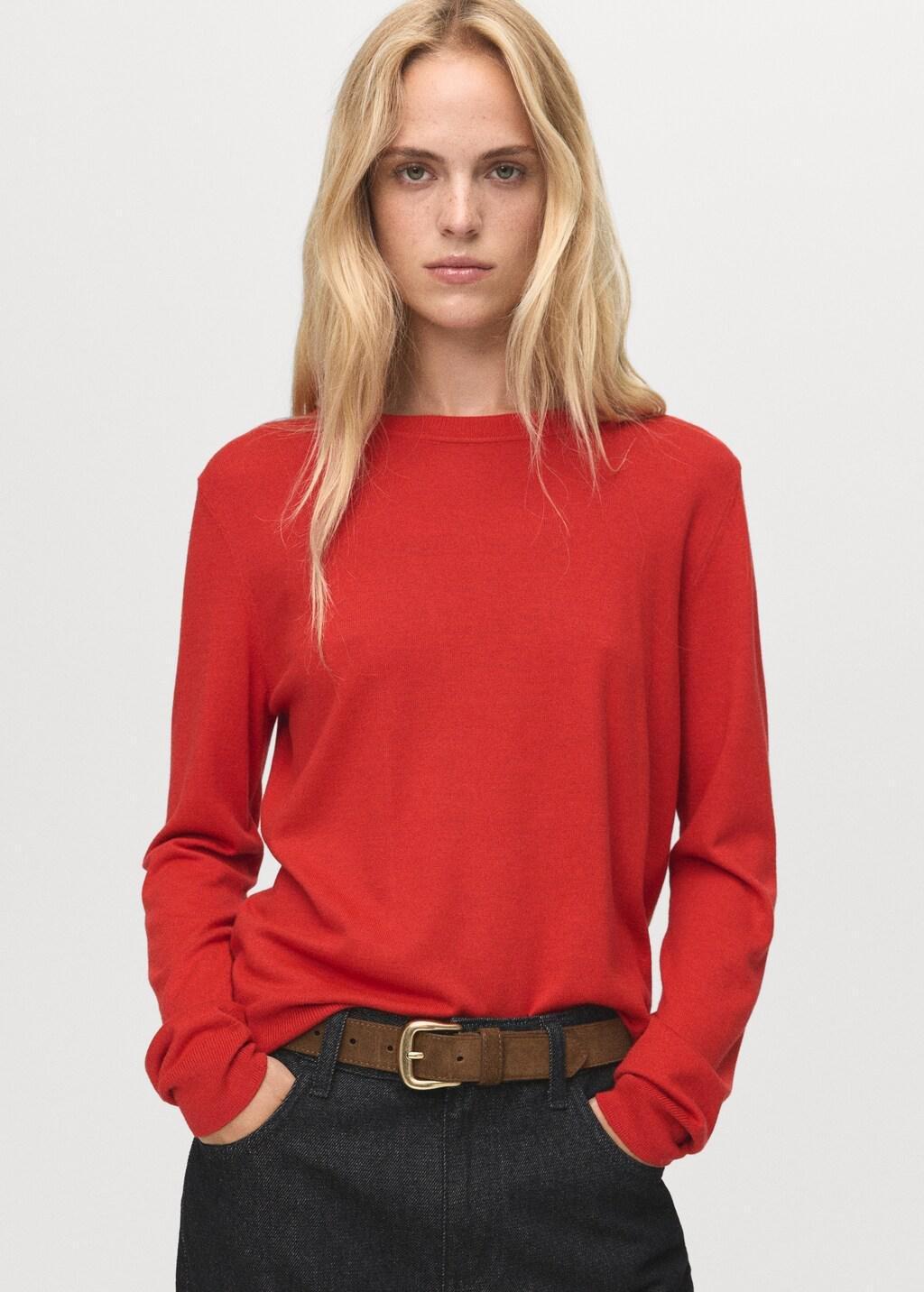 Orange Fine-Knit Crew-Neck Sweater, Dark Orange, large image number 3