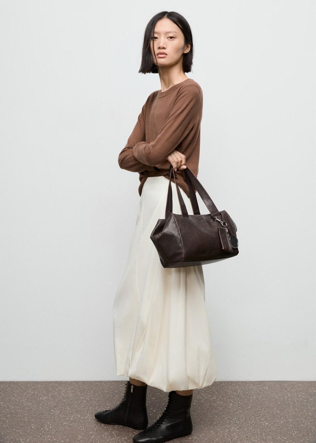 Brown Fine-Knit Crew-Neck Sweater, Medium Brown, medium