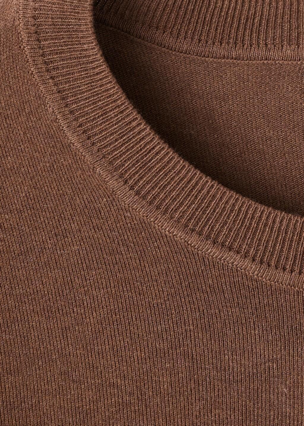 Brown Fine-Knit Crew-Neck Sweater, Medium Brown, large image number 1