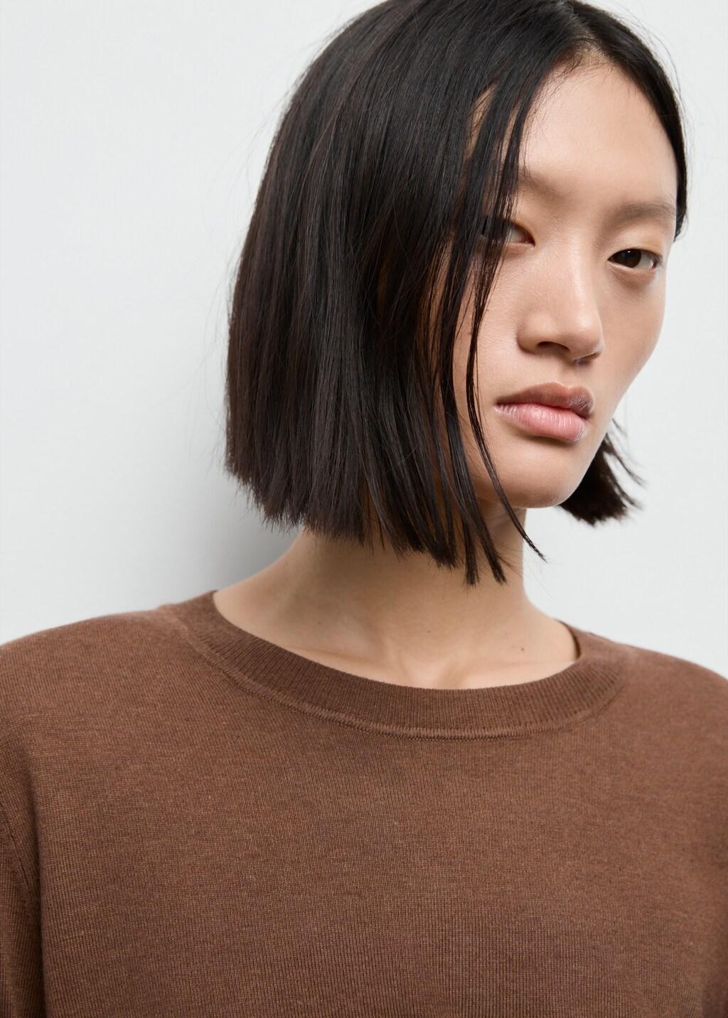 Brown Fine-Knit Crew-Neck Sweater, Medium Brown, large image number 4