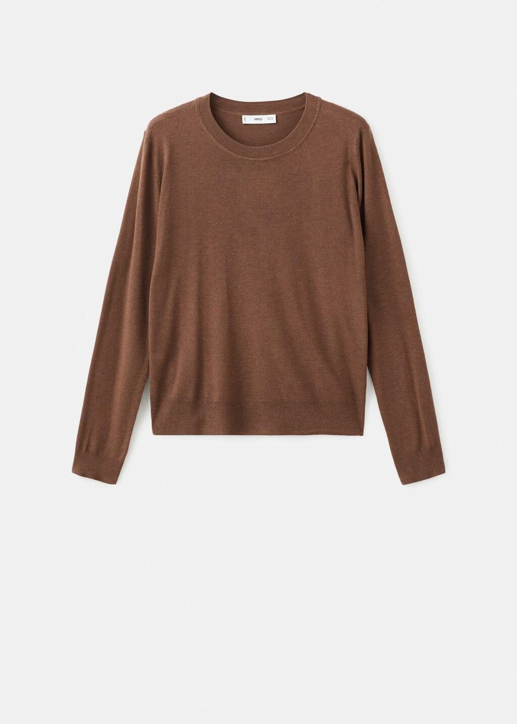 Brown Fine-Knit Crew-Neck Sweater, Medium Brown, large image number 7
