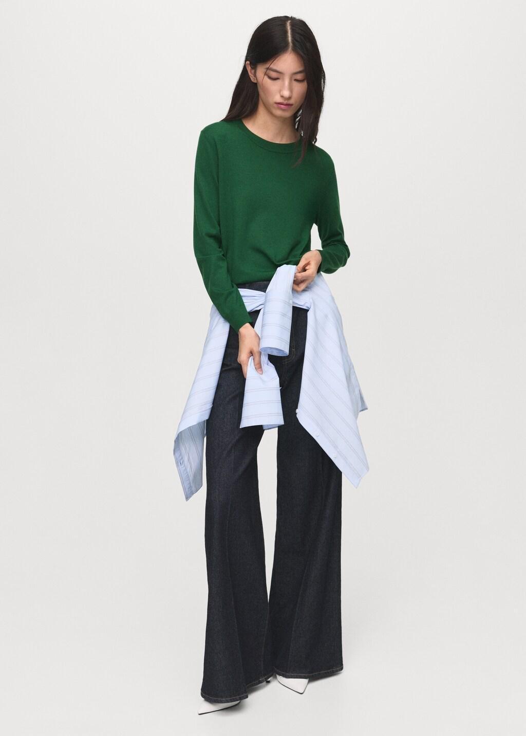 Green Fine-Knit Crew-Neck Sweater, 0201_49, medium