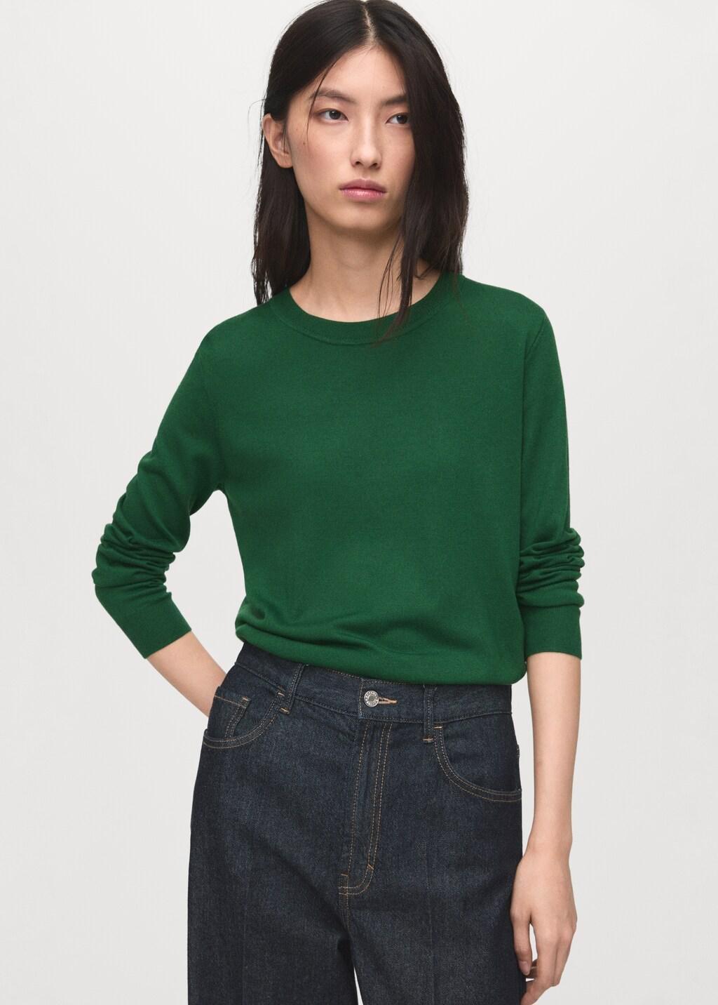 Green Fine-Knit Crew-Neck Sweater, 0201_49, large image number 3