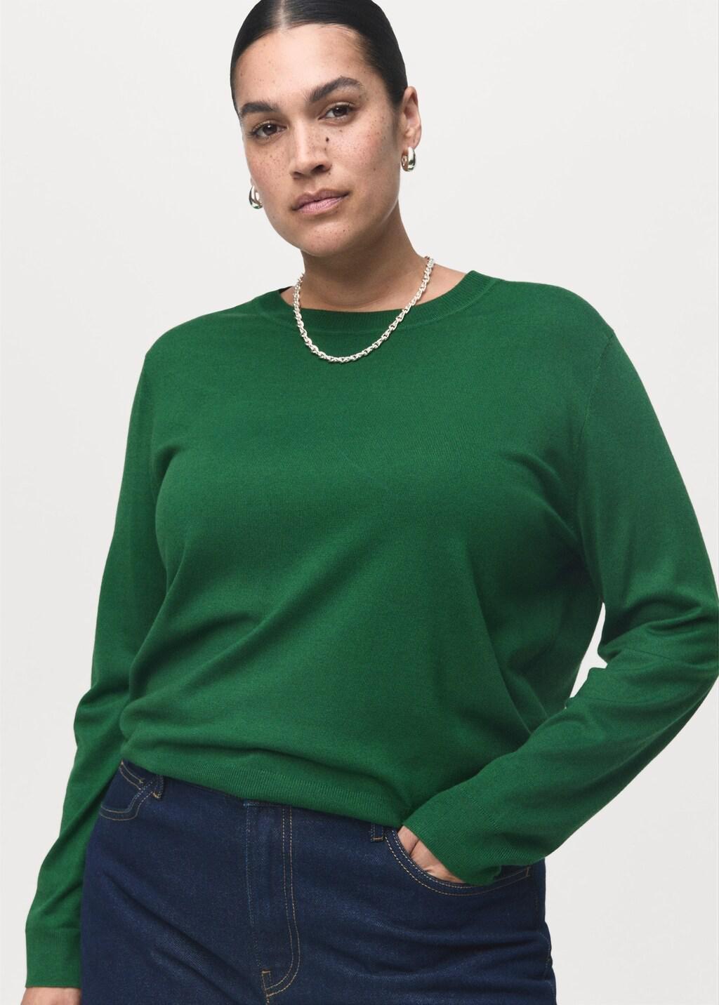 Green Fine-Knit Crew-Neck Sweater, 0201_49, large image number 6