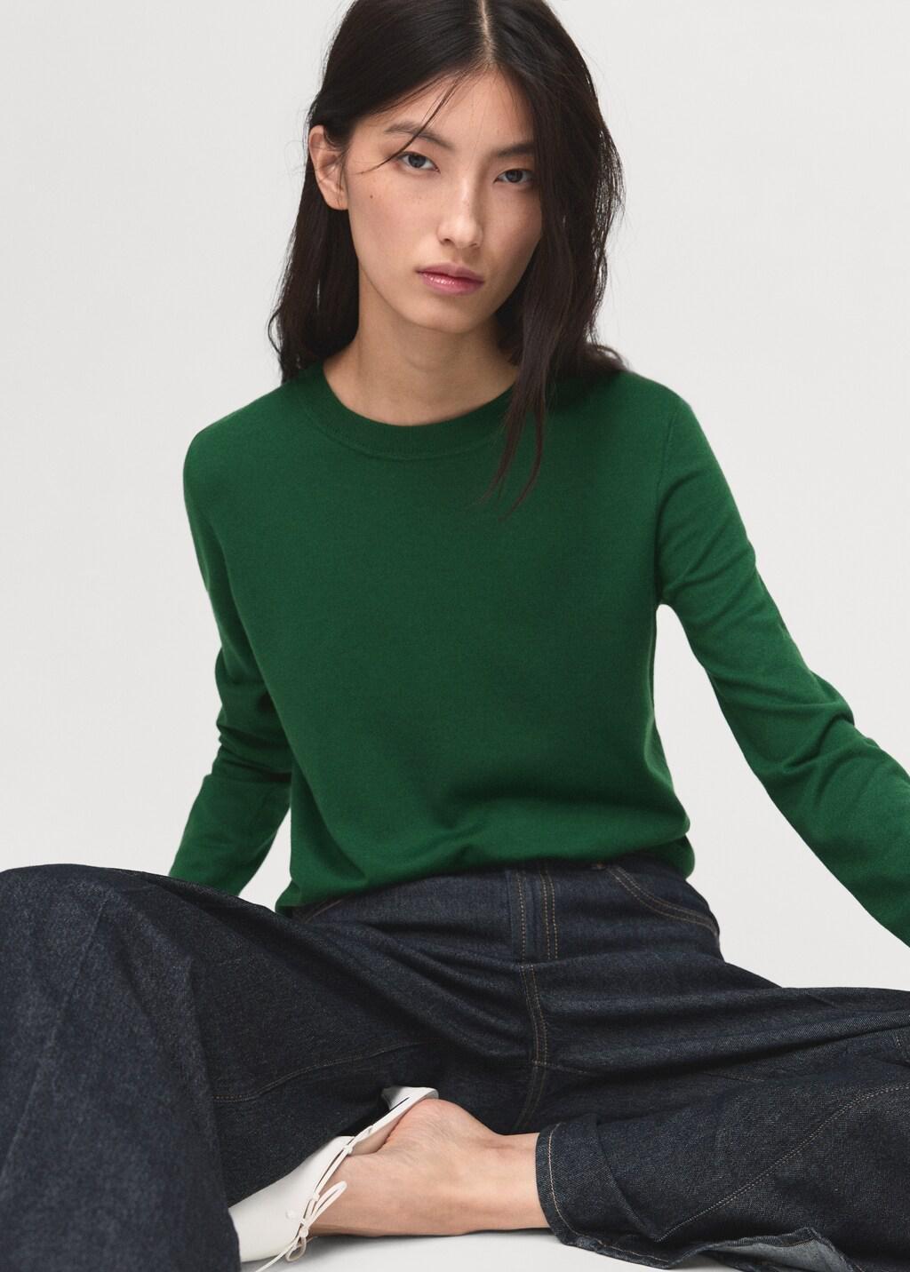 Green Fine-Knit Crew-Neck Sweater, 0201_49, large image number 7