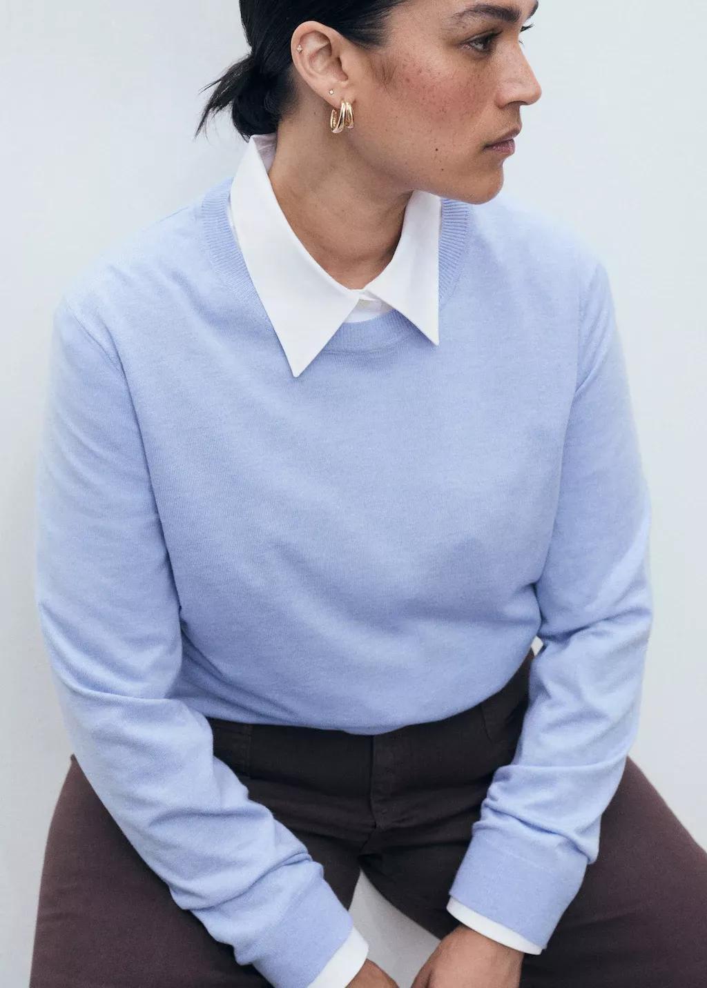 Blue Lt Pastel Fine-Knit Crew-Neck Sweater, , large image number 2