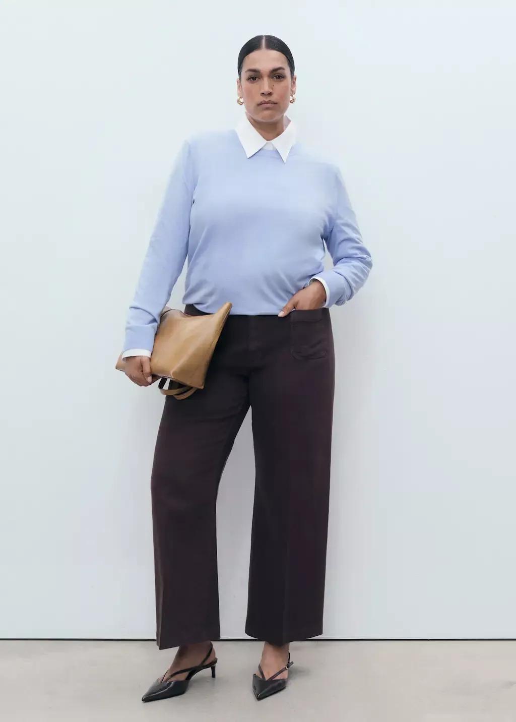 Blue Lt Pastel Fine-Knit Crew-Neck Sweater, , large image number 3