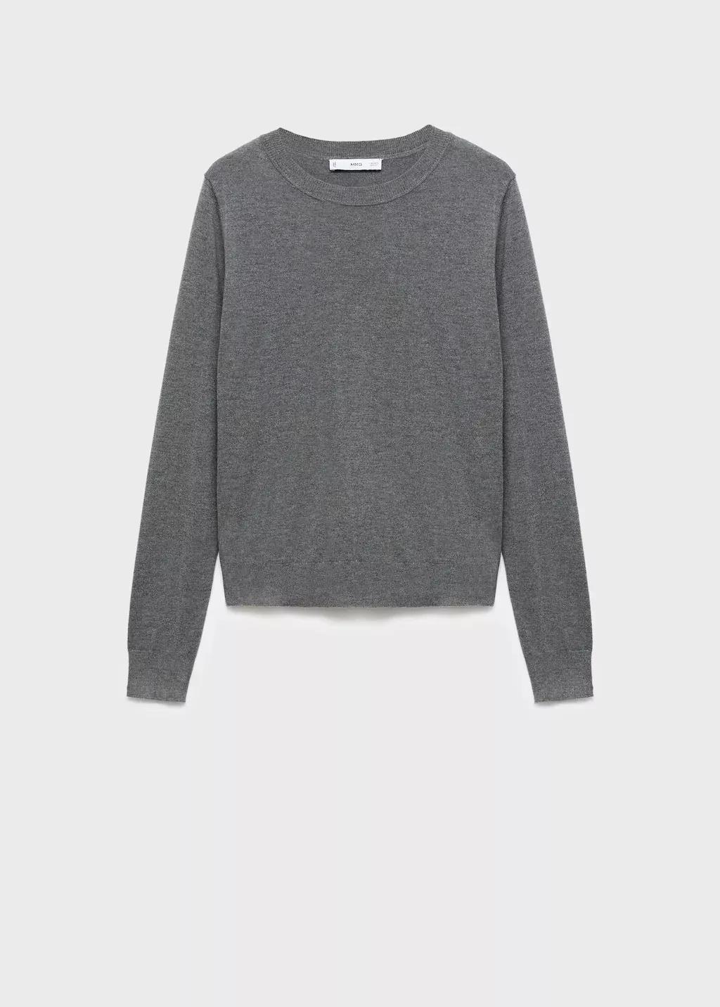 Grey Fine-Knit Crew-Neck Sweater, , large image number 0