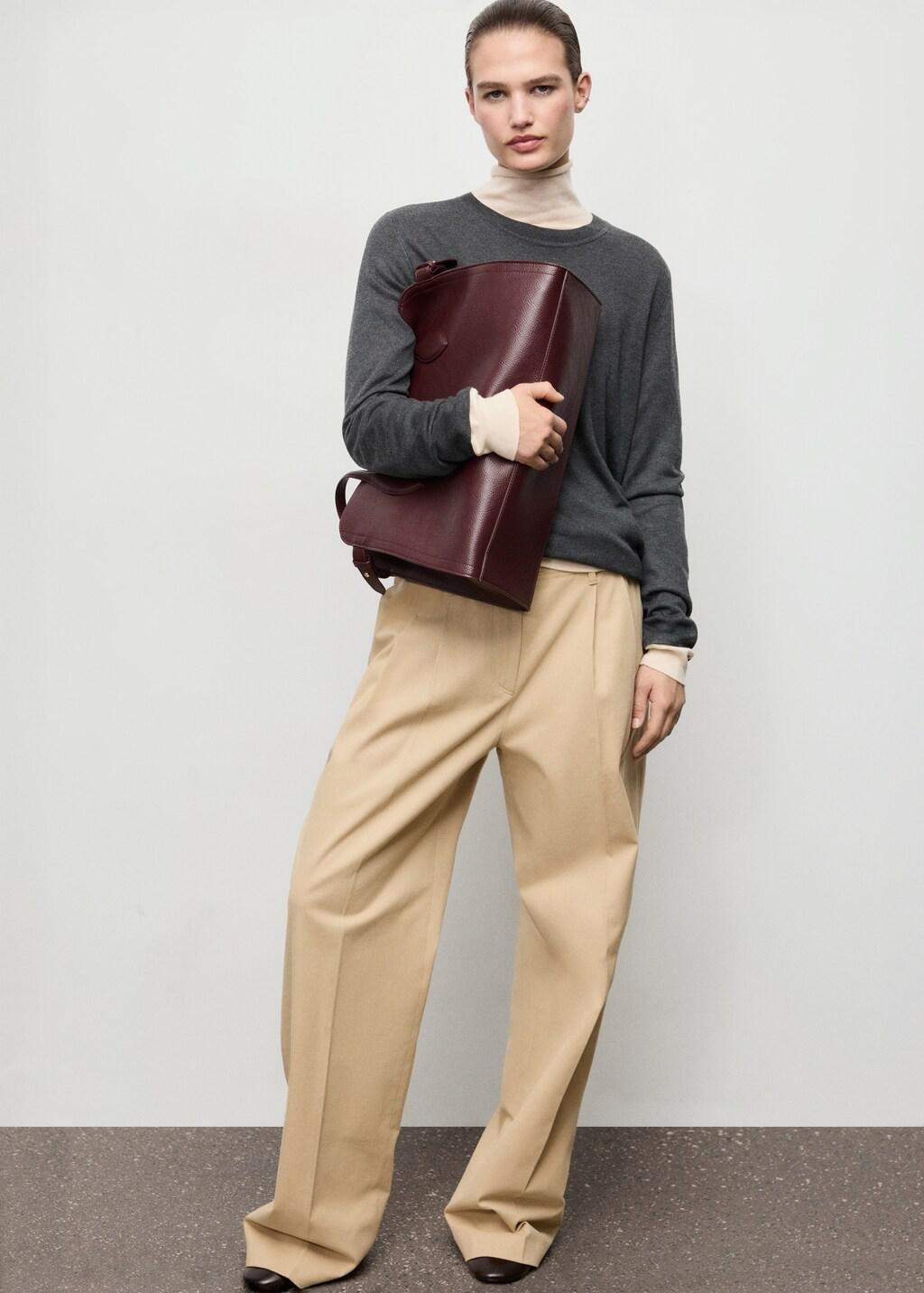 Grey Fine-Knit Crew-Neck Sweater, Dark Grey, medium